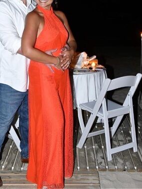 Free People Orange Wide Leg Halter Jumpsuit